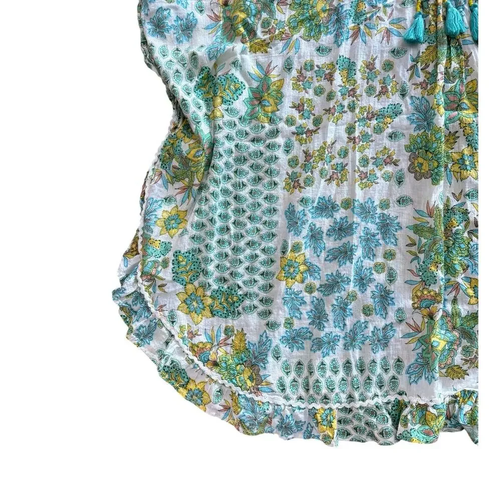 Missander Women’s cotton cover-up, green, turquoise, tassels, one size
